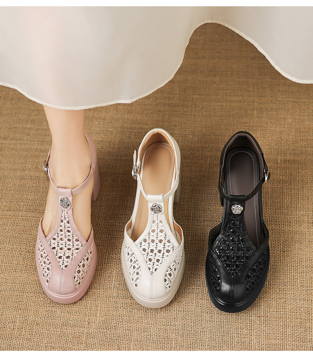 Sandal cao gót nữ mũi nhọn quai chữ T đế dày gót 8.5 cm phong cách vintage — đen chi tiết 2