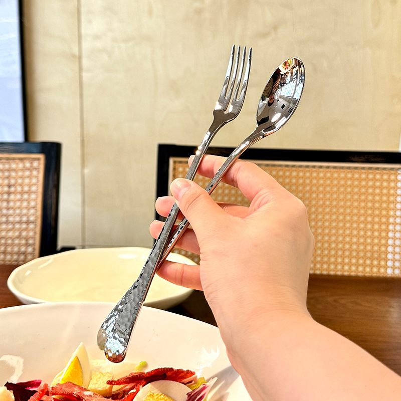 Chockmen18/10 tenedor de comida occidental de acero inoxidable cuchara de comida occidental patrón de martillo engrosamiento postre tenedor cuchara té de la tarde tenedor de fruta