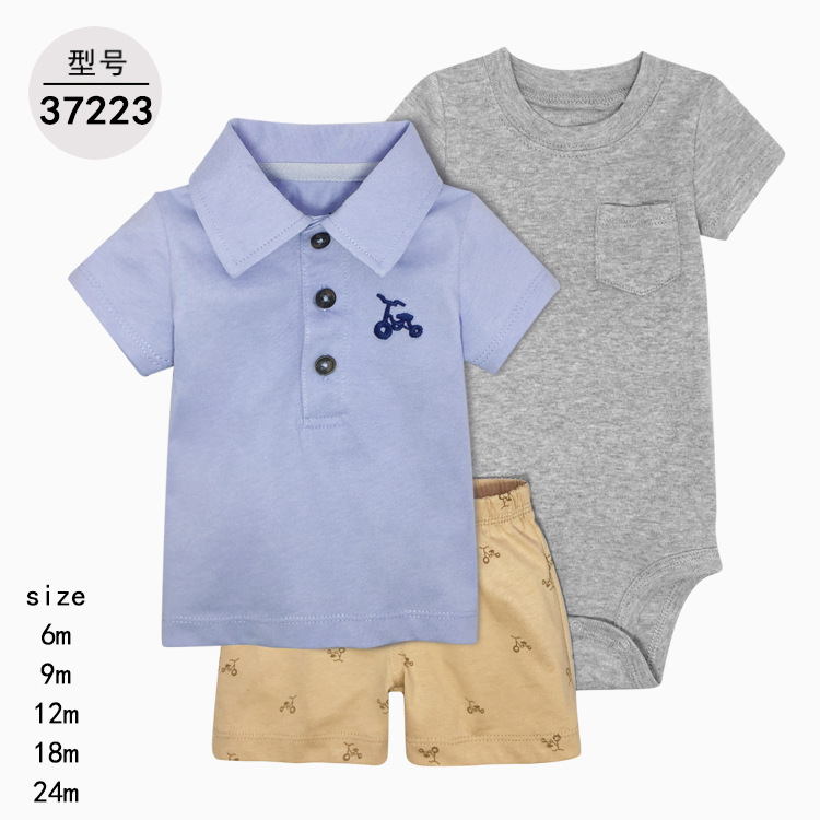 Roupas infantis pequenas e médias, macacões de primavera e verão para meninos, camisetas, shorts, moletons triangulares, roupas de casa para bebês meninos, conjunto de 3 peças, dropshipping