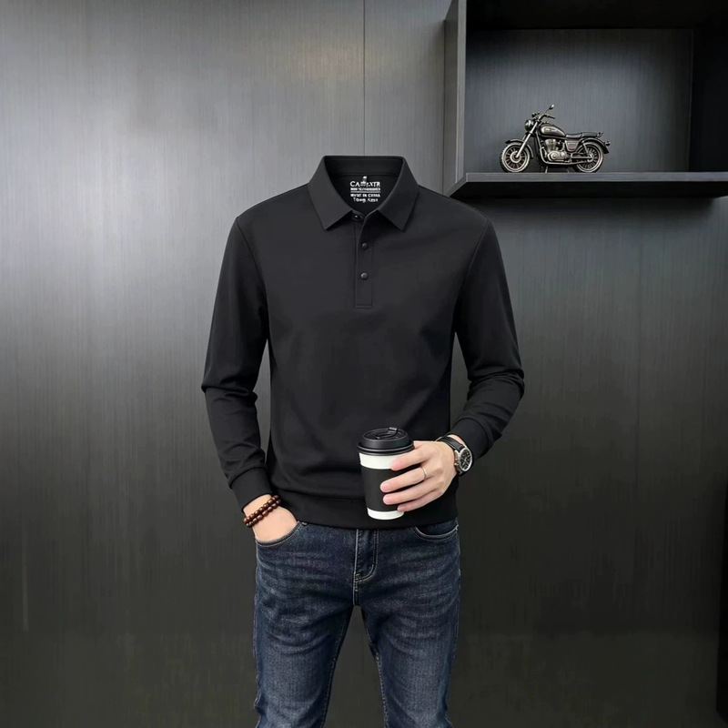 TikTok-style men's new autumn long-sleeved polo shirt, fashionable and casual, versatile top, t-shirt, and base layer