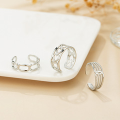 歐美愛情交叉C型開口戒指三種疊戴戒指不掉色ins風情侶戒指銀色
