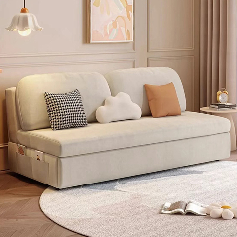 Cream Style Technology Velvet Sofa Foldable Sitting and Sleeping Sofa Bed Small Apartment Living Room Study Storage Storage Sofa