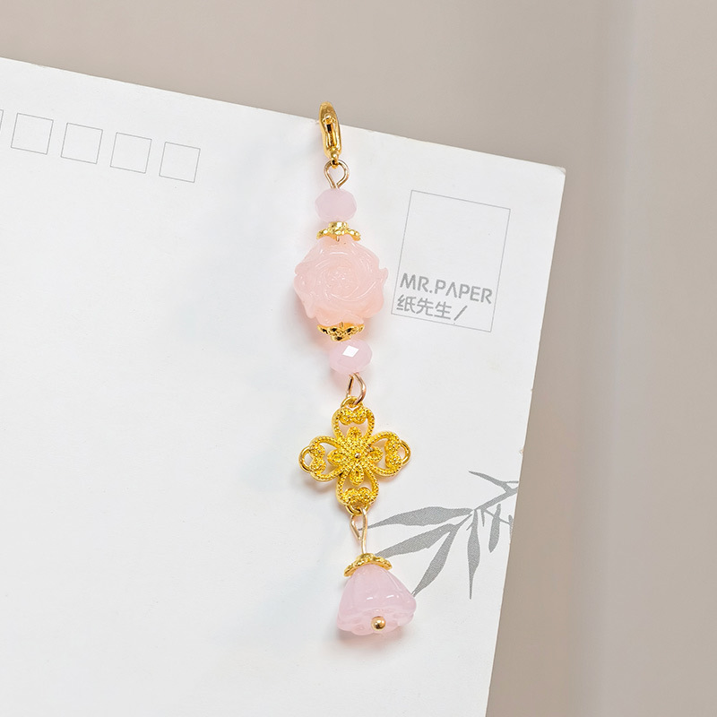 国民スタイル合金竹フレッシュピンクフラワーペンダント中国ベルペンダント古代スタイルチャイナ韓服衣類アクセサリー