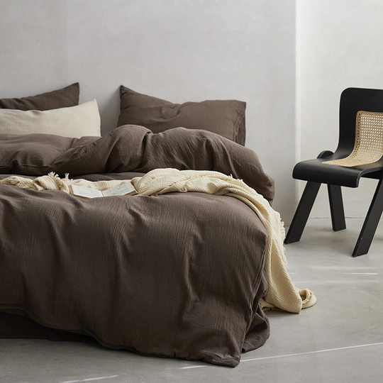 Class A maternal and infant grade cotton double-layer crumpled yarn four-piece set Maillard color bed sheet quilt cover cotton crumpled yarn bedding 4