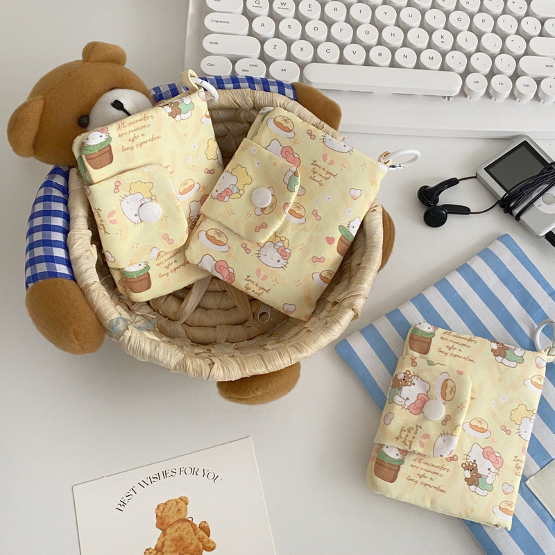 かわいい猫カードホルダー多層小銭入れ新しいキャンバスヘッドフォンバッグキャリーバッグ多機能収納カードホルダーペンダント|undefined