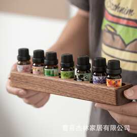 跨境木质精油架桌面分格精油瓶收纳盒化妆品口红香水小样展示架