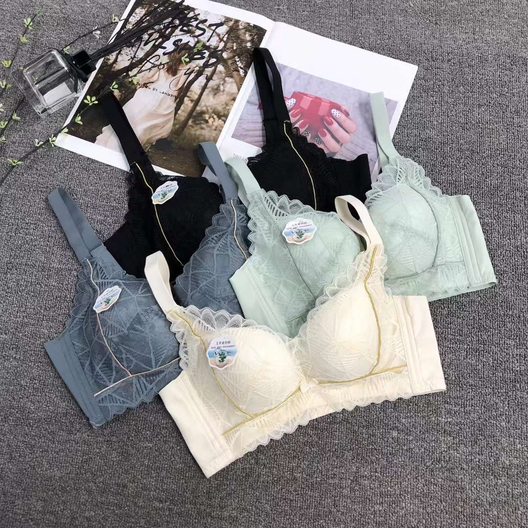 Sujetador de encaje de punto cintura ajustable adelgazamiento pecho ropa interior pequeño pecho push up ropa interior cómoda push up sujetador sin costuras image 1