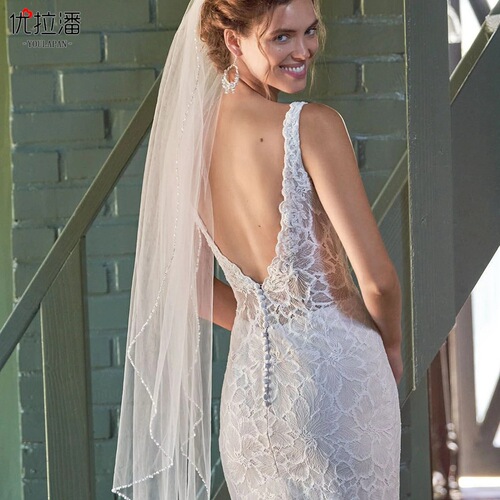 Youlapan new bridal short hand-sewn beaded crystal pearl veil hair comb foreign trade beaded veil V107