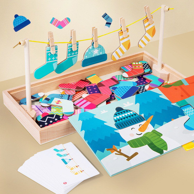 Ayudas para la enseñanza temprana Montessori ropa de secado apósito juguetes educativos 2-3 años 4 Kindergarten clase media y pequeña sala de estar materiales de esquina