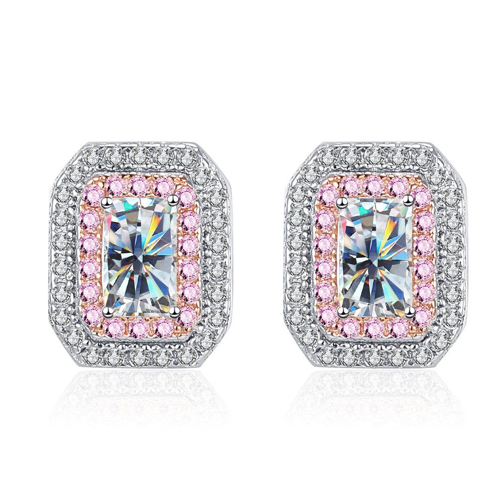 Esmeralda rosa cortada 1 / 2 quilates piedra de mozanita pendientes de plata esterlina joyería cruzada venta al por mayor caliente