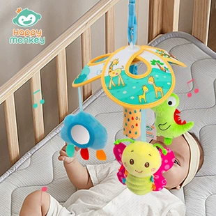 Happy monkey: подвеска-зонтик на коляску и кроватку успокаивающая игрушка