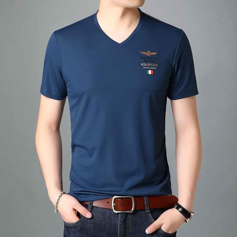 Einfarbiges, atmungsaktives Sweatshirt mit V-Ausschnitt für junge und mittelalte Männer, herzförmiger Ausschnitt, halbärmeliges, trendiges Oberteil aus Eisseide_voghion.com