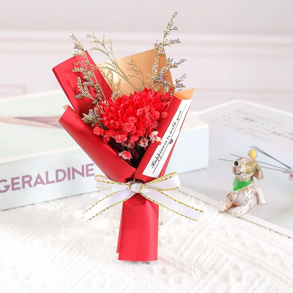 Red carnations+lover grass+red gold paper