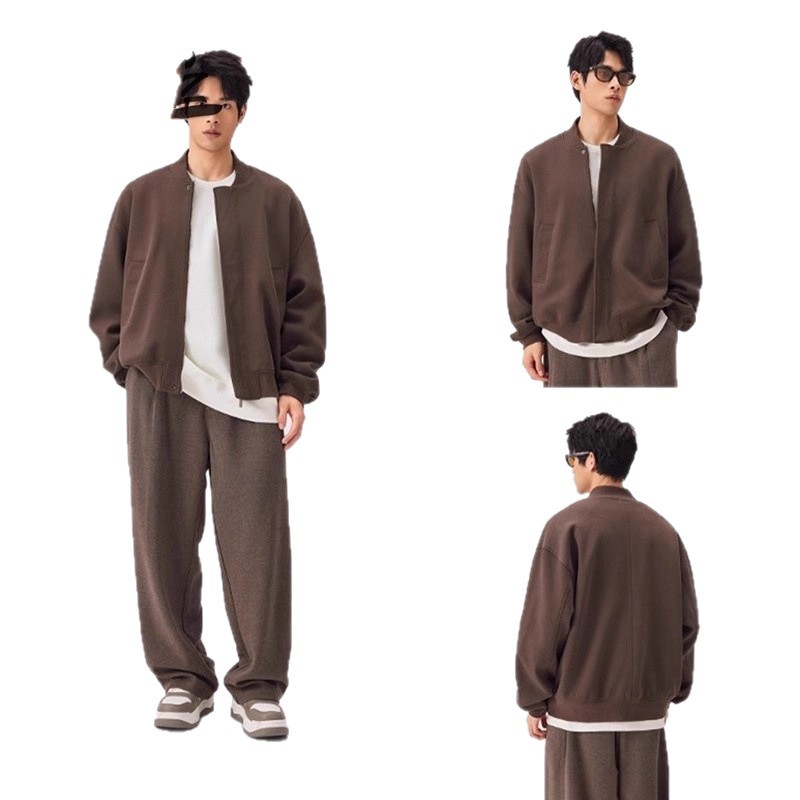 Leichte, luxuriöse Freizeitjacke, gestrickte Baseballjacke für Herren, schwarz, locker geschnitten_voghion.com