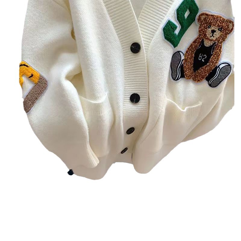 Women's Clothing cartoon bear sweater jacket for women autumn and winter new loose college style versatile age reducing knitted cardigan_voghion.com