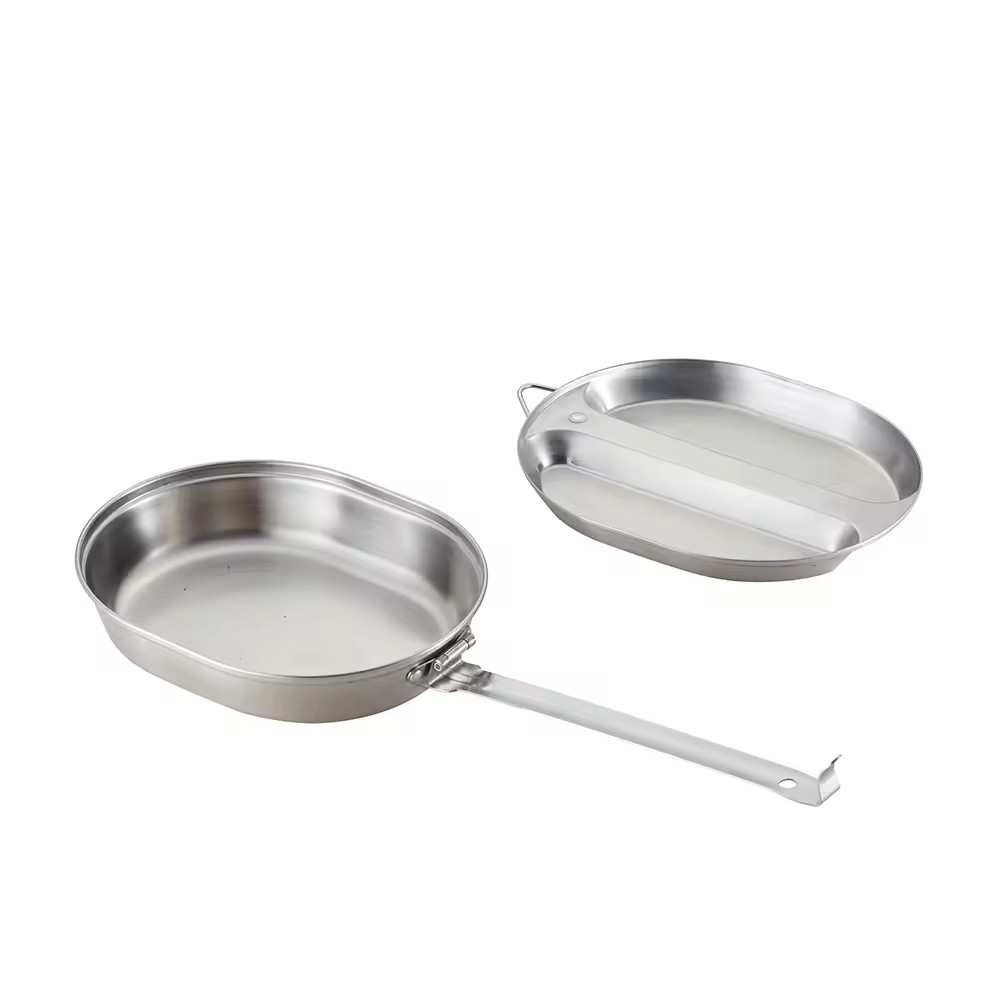 Caja de comidas portátil al aire libre estilo americano huevo grueso mango largo acero inoxidable acampado cocina de barbacoa