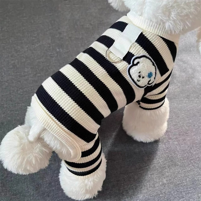 Dog Striped Clothes Autumn and Winter Warm Traction Four-Leg Home Clothes Teddy Bomei Bear Casual Clothes
