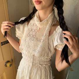 批发韩国2026新款丝巾女春秋波点围巾甜美装饰领巾长条飘带搭配潮
