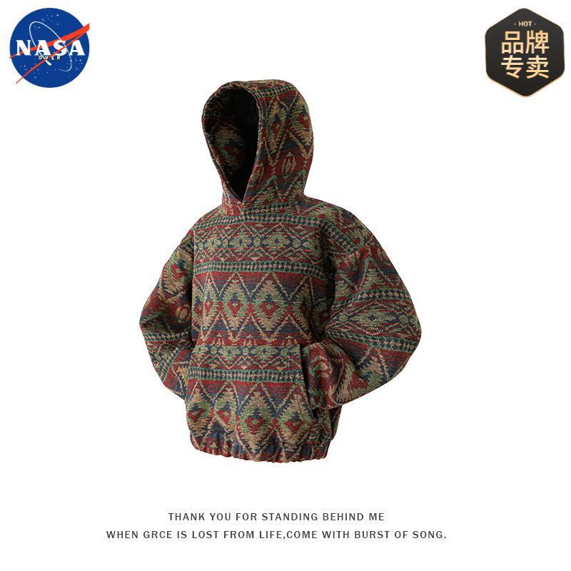 NASA品牌高级感轻奢大口袋毛呢连帽卫衣男士潮牌宽松设计感外套潮|undefined