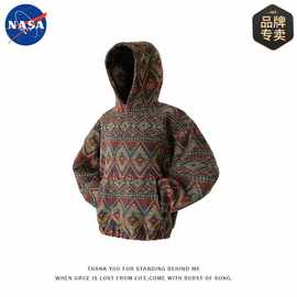 NASA品牌高级感轻奢大口袋毛呢连帽卫衣男士潮牌宽松设计感外套潮