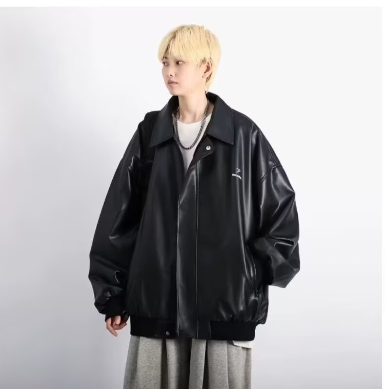 Europa y América de la moda callejera locomotora suelta chaqueta de cuero hombre moda alta sensación de piloto chaqueta de cuero PU chaqueta