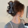 13 # [grey gray] blue cloth letter logo double bow about 13cm