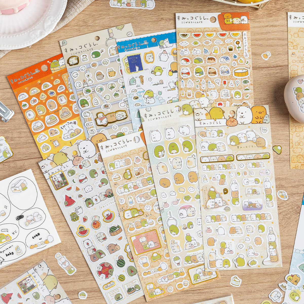 Pegatinas decorativas de papel con estampado dorado de criaturas de estilo japonés, pegatinas de oso de dibujos animados, pegatinas decorativas para álbumes de diario DIY