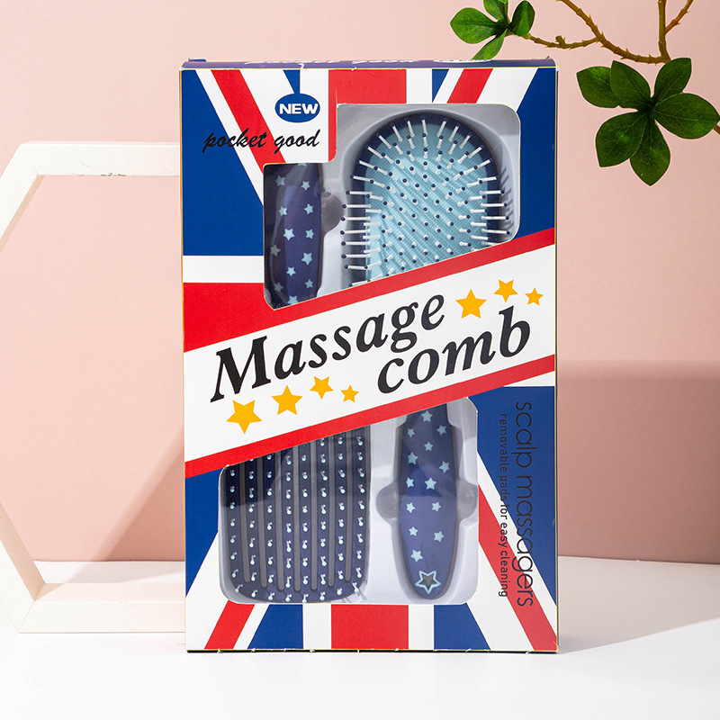 Star-Printed Handle Massage Comb Two-Piece Set Air Cushion Comb Airbag Comb for Girls Home Use Scalp Massage Comb
