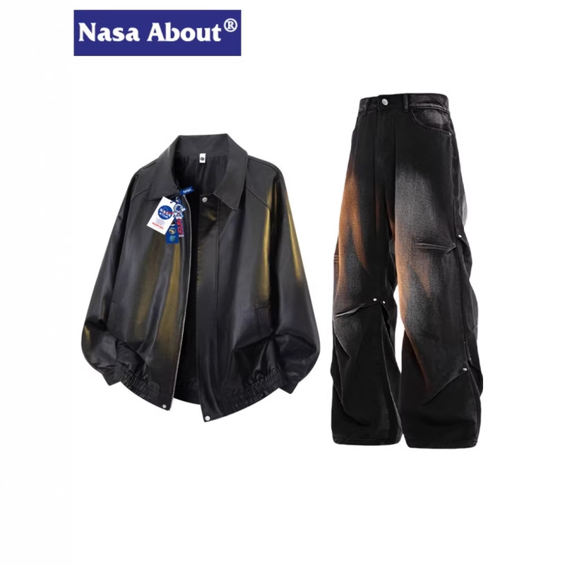 Nasa about American-Style High-End Leather Jacket for Men, Spring and Autumn 2026 New Style, Cool and Stylish Two-Piece Set