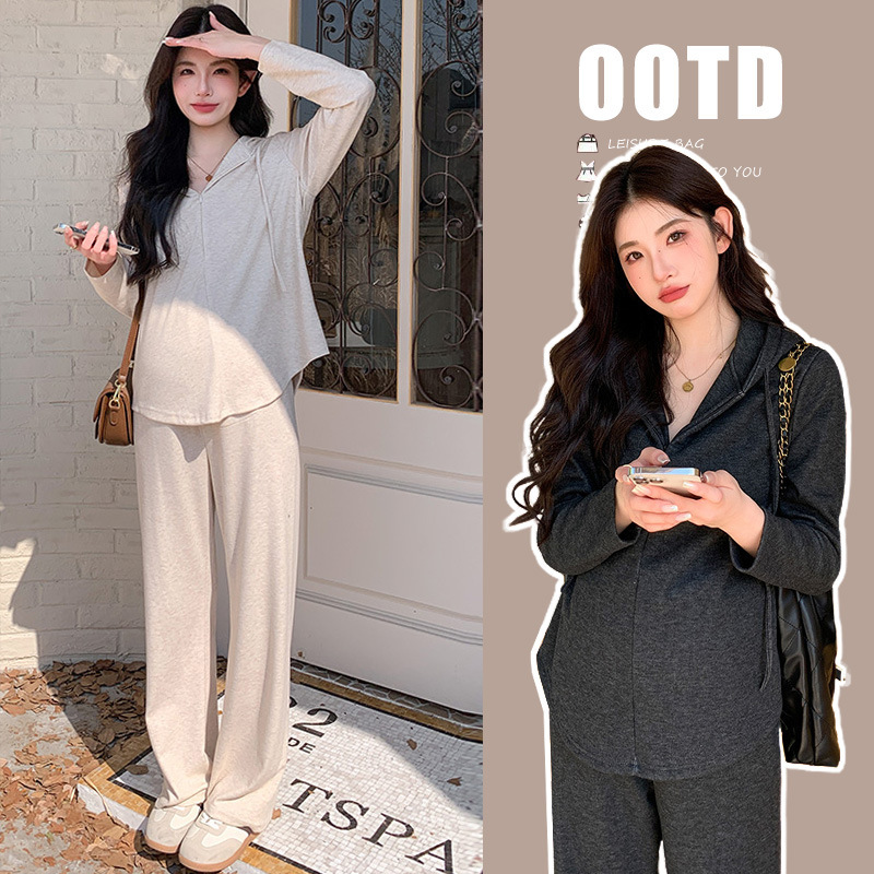 Real Shot Early Spring Casual Sports Pregnant Women Lazy Style Half Zipper Hooded Top Casual Pants suit Real Shot Early Spring Casual Sports Pregnant Women Lazy Style Half Zipper Hooded Top Casual Pants suit