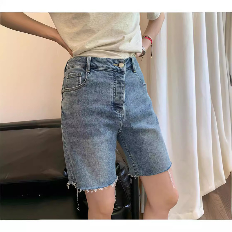 [Ready Stock] Vc Jeans Women's Summer New High-Waisted Shorts Slimming Look Mid-Pants Outer Wear Tight Cycling Pants