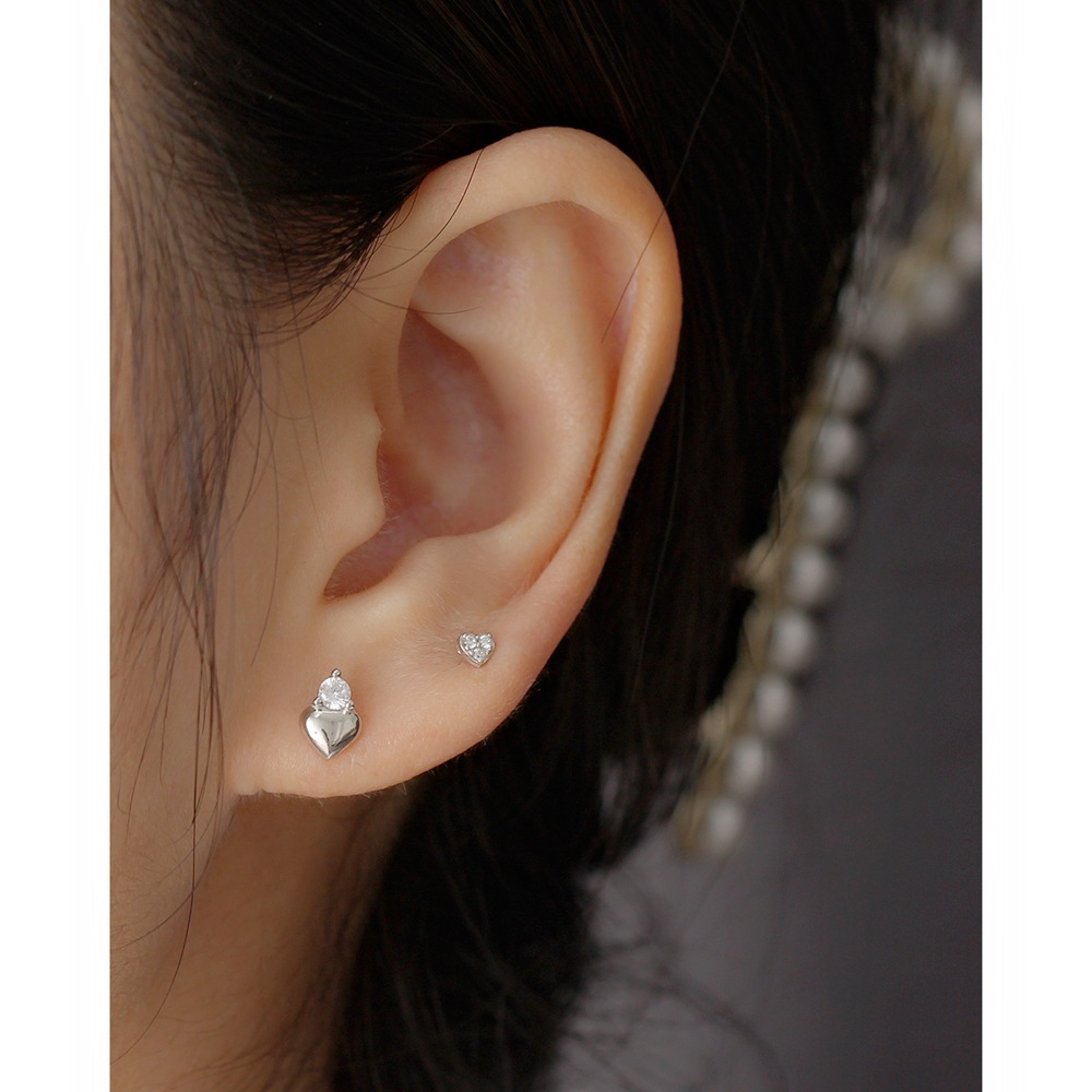 Simple Style Heart Shape Sterling Silver Ear Studs Plating Metal Rhinestone 925 Silver Earrings display picture 2