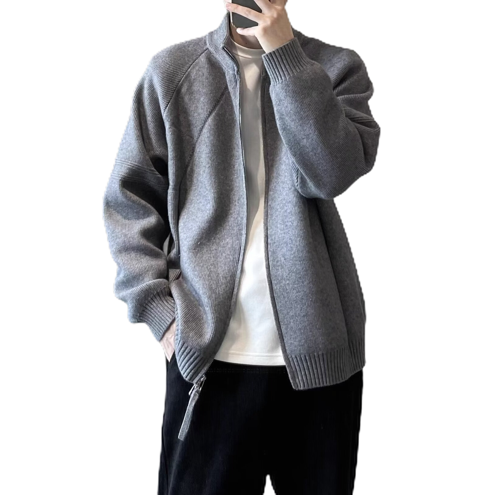 Explosiones transfronterizas de tamaño grande europeo Cardigan jersey suéter hombre abrigos de invierno chaqueta collar de hombro fábrica al por mayor