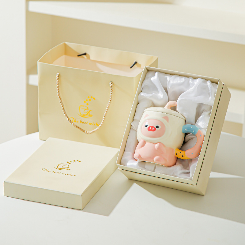 Caricatura encantadora cerimía cerámica con tapa para dar a la chica cumpleaños amiga práctica acompañante caja de regalo