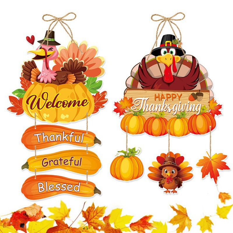 Amazon New Product Thanksgiving Decoration Door Hanging Autumn Party Arrangement Thanksgiving Pumpkin Maple Leaf Door Hanging