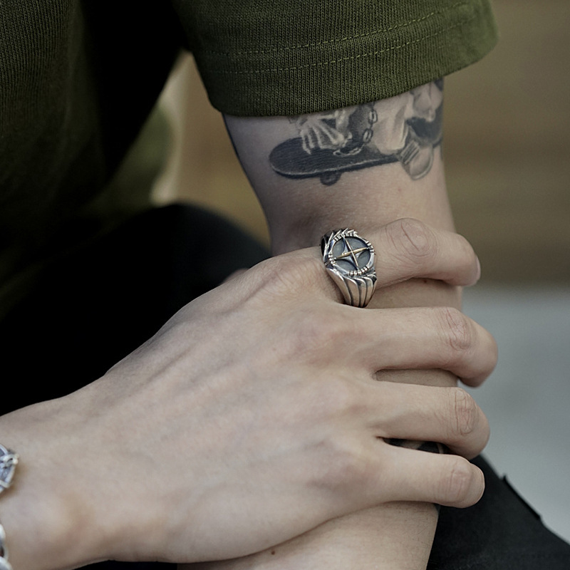 Vintage Goldkreuz Ring Für Herren, Einzigartiger Distressed Look_voghion.com