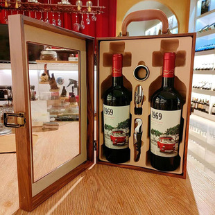 Red wine packaging gift box manufacturers in stock wholesale double matte yellow flower pear window wine universal gift box
