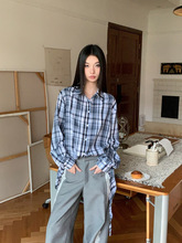 下摆绑带多穿法宽松格纹衬衫
