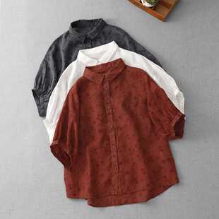 Cotton and Linen Short-Sleeved Shirt with Pull-Printing Process, Light and Transparent Loose Top 2025 Summer