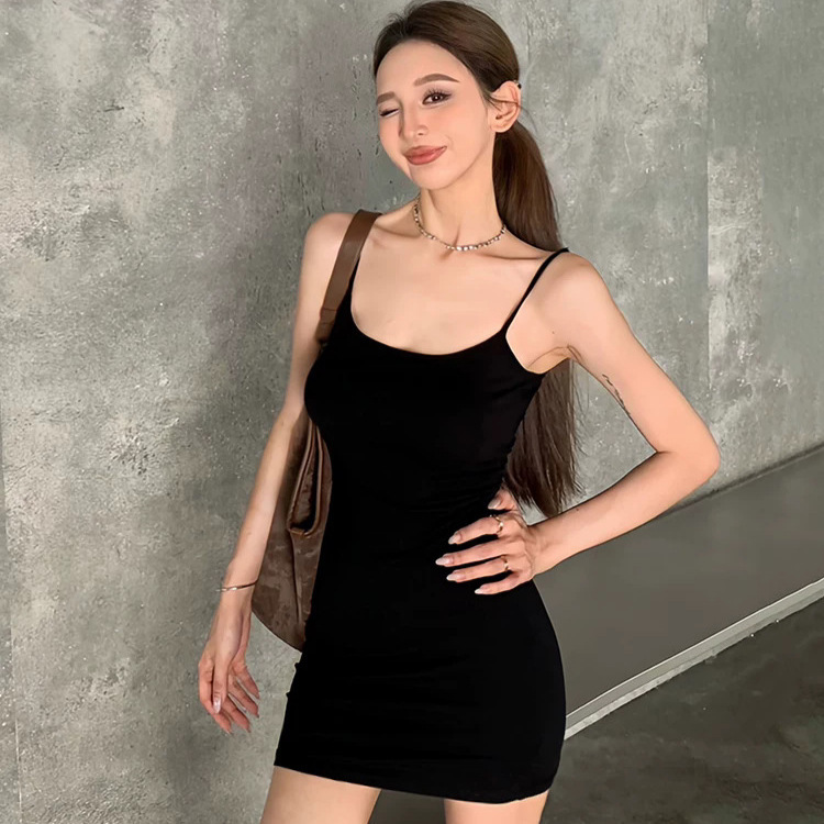Hot Girl Sexy Elastic Tight-Fitting Hip-Hugging Skirt for Women, Summer Short Style, Slim-Fitting Black Camisole Dress Hot Girl Sexy Elastic Tight-Fitting Hip-Hugging Skirt for Women, Summer Short Style, Slim-Fitting Black Camisole Dress