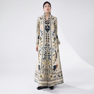 Cross-border Middle East Women's Clothing Arab Dress Autumn Ethnic Style Printed Lace-up Loose plus size Robe Muslim Robe