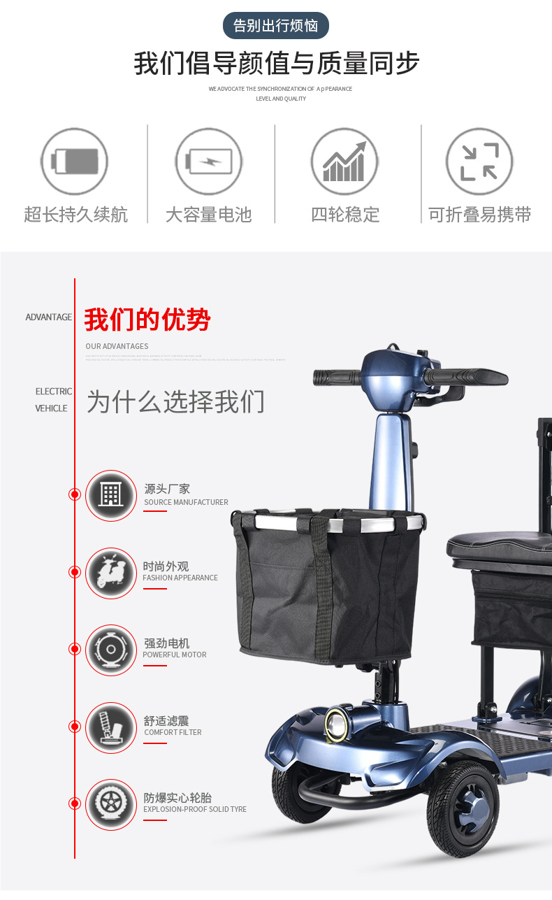 New Fully Automatic Electric Four-Wheeler Foldable Mobility Scooter for the Elderly, Disabled Home Scooter for the Elderly