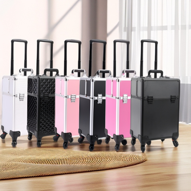 Caja especializada de aleación de aluminio Caja de herramientas de gran capacidad Caja de maquillaje Caja de almacenamiento multifuncional Caja de herramientas de manicura