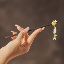 跨境手工古风发簪女步摇簪子花朵琉璃发饰木簪木制发钗盘头发头饰
