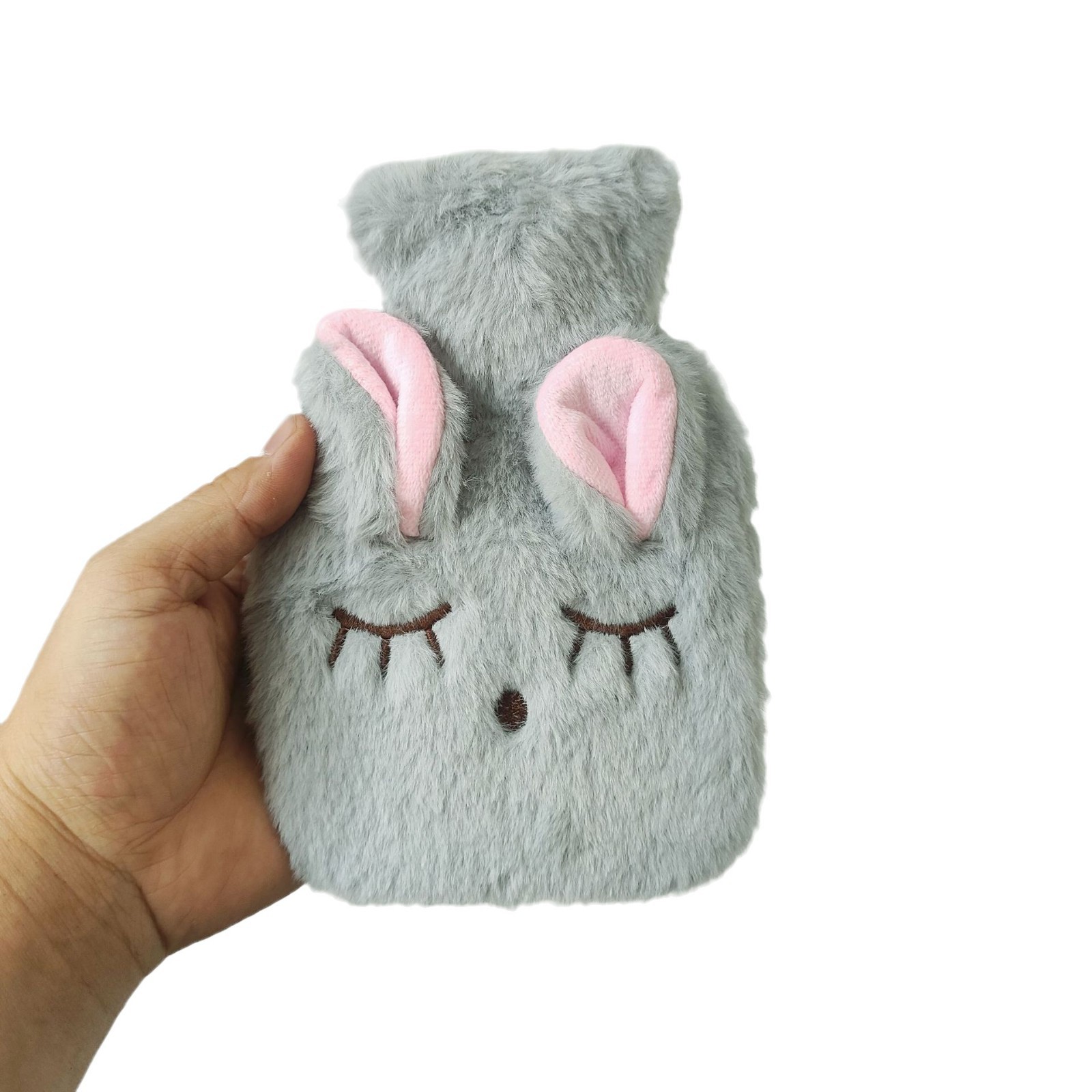 Bolsa de agua caliente de conejo peludo inyección de agua mini tamaño pequeño llenado de agua bolsa de plomería para mujeres abdomen caliente lindo con mano caliente