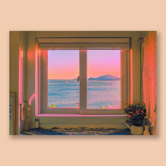 Super pretty!  Warm Purple Seascape Sunset A Style Ocean Art Wall Desktop Decorative Painting Canvas