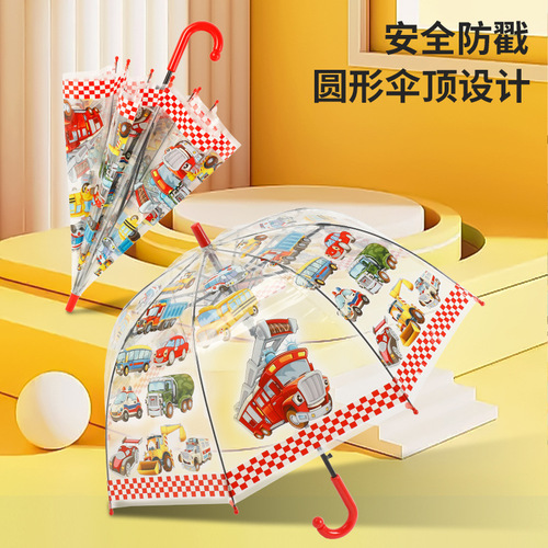 New 17-inch transparent umbrella for children, cute cartoon pattern, transparent small umbrella for kindergarten wholesale