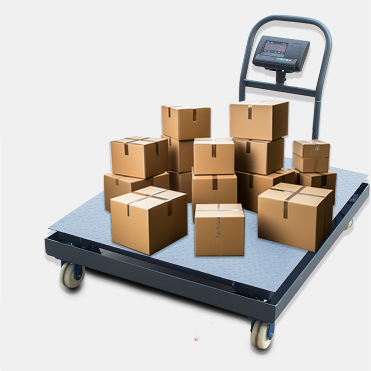 手推移动式电子地磅双层结构加厚款移动磅秤1000公斤带轮子平台秤