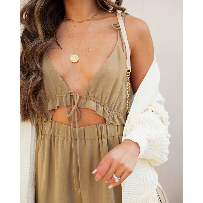 casual solid color sleeveless wide-leg sjumpsuit  NSMAN53322