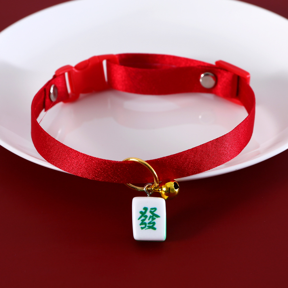 Mascotas gatos Teddy perros conejos cuerda roja mahjong palabras ajustables collar de campanas de Año Nuevo accesorios collar